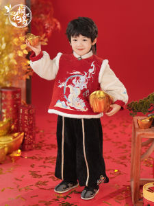 ชุดกี่เพ้าฤดูหนาวสำหรับเด็กชาย ชุดกี่เพ้าจีนสำหรับเด็ก ชุดเด็กวันตรุษจีน ชุดเด็กวันเกิด ชุดกี่เพ้าผ้าฝ้ายผสมโพลีเอสเตอร์