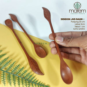 SENDOK JUS KAYU MOTIF DAUN | SENDOK KAYU UNIK PANJANG 20 CM