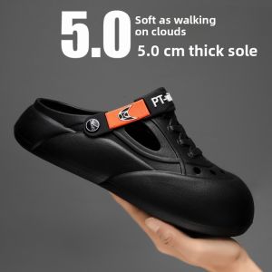 Summer Thick Bottom Anti-Slip Driving Beach Head Cover Clog Shoes Men Large Size 46 Hole Hole Shoes Casual Wear EVA Material