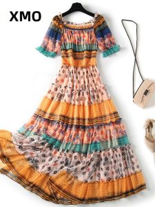 XMO | Summer Slimming Bohemian Floral Off-shoulder Waist Elastic Dress