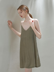 XEXZ | Silk Velvet Pure Color V-Neck Grey Strap Sleepwear Women Summer New Style Home Sweet Style Short Skirt Length Sleeveless