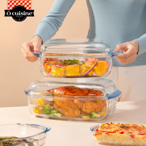 Ocuisine High Borosilicate Glass Baking Tray with Lid for Microwave Oven Cheese Fried Rice Steamed Oven Pot Chinese Style Kitchen Utensils