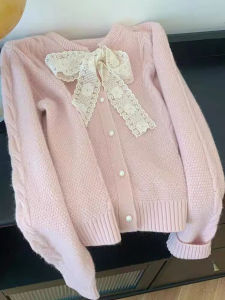 Áo Len Cardigan Dệt Kim Mềm Mại Màu Hồng Thắt Nút Dáng Rộng Cổ Tròn Tay Dài Thường Ngày Thoải Mái Phong Cách Ngọt Ngào Áo Khoác Ngoài Cho Nữ