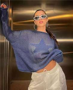 Áo Len Dệt Kim Họa Tiết Ngôi Sao Five-pointed Star Jacquard Áo Len Cổ Tròn Dài Tay Thường Mùa Xuân Cho Nữ