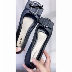 Sepatu Flat Shoes Wanita Karet Jelly Elastis Motif Pita Simple Elegan