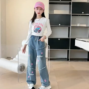 ⚡ พร้อมส่ง ⚡กางเกงยีนส์เด็กผู้หญิง กางเกง เด็ก มีกระเป๋า เเฟชั่นเด็กหญิง ไซส์130-160 ใหม่สําหรับปี 2025