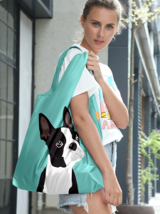 กระเป๋าผ้าทรงสี่เหลี่ยมจัตุรัสพับได้แบบมีสายสะพายไหล่แบบพกพาสำหรับการเดินทางและใช้ซื้อของ กระเป๋าผ้าขนสัตว์ลายการ์ตูนฝรั่งเศสที่สามารถสะพายไหล่ได้แบบเดียว