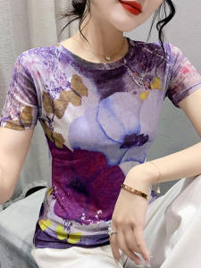 Áo Thun Tay Ngắn in Họa Tiết Thời Trang Mùa Hè 2024 Cho Nữ Dáng Ôm Vừa Vặn Trẻ Trung Đa Năng Thời Trang Áo Thun Lưới