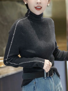 Stylish Minimalist Design Loose High Neck Long Sleeve Knit Sweater