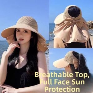 Summer Womens Sun Protection Hat Large Brim Removable Shawl Neck Protection Empty Top Fisherman Hat Outdoor Traveling Hat