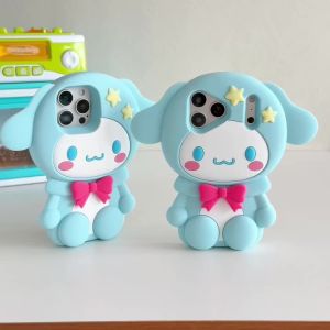 Sanrio | Cute 3D Cartoon Cinnamoroll Silicone Phone Case For iPhone 17E 17 16 15 14 13 Pro Max Plus INS Shockproof Leg Holder Back Cover