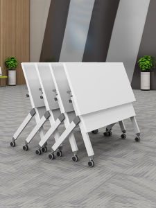 Foldable Training Table Conference Desk Office Desk Flip Side Long Strip Table Student Tutoring Class Desk Chair Set