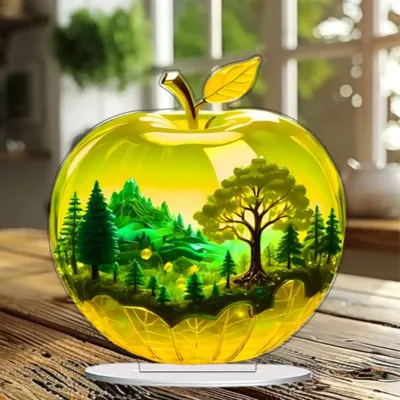 1PCS Crystal Apple Desktop Decorative Statues Collection Grade Home Statues Suitable for Office DecorationFestival DecoraGifts