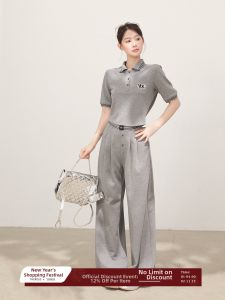 THROUS | Bộ Áo Thun Polo Cổ Sơ Mi Tay Ngắn Ôm Dáng và Quần Dài Ống Rộng