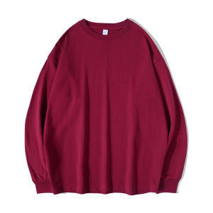 Mens Long Sleeve Pure Cotton T-Shirt round Neck Sweatshirt White Base Layer Shirt Spring Autumn Casual Breathable Comfortable