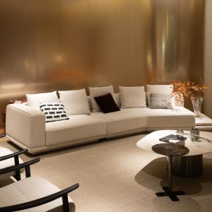 Italian Minimalist Horizon Sofa with Side Table Cotton Linen Fabric Large Flat Layer Small Apartment Corner Shape Artistic