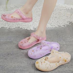 Summer Beach Hole Shoes Womens Outwear Slippers Two-Way Soft Bottom Non Slip Crystal Lace Heel Outdoor Jelly Sandals