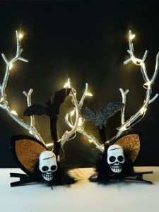 Trang Phục Hóa Trang Halloween Glowing Pumpkin Skull Hairband Clip Company Performance Flashing Headwear Adult Decoration Accessories