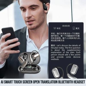 Ai Smart Touch Screen Open Translation Bluetooth Headset Wireless Headphones Bluetooth Earphone Business Meeting Recording Simultaneous Interpretation