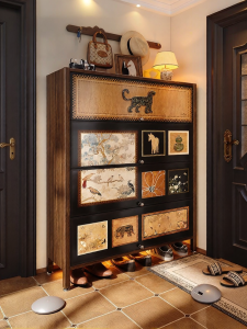 MEISD | Retro Style Wooden Texture Steel Shoe Cabinet for Home Entryway