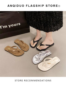 รองเท้าแตะส้นแบนแบบสวมสบายสำหรับผู้หญิงในช่วงฤดูร้อน รองเท้าแตะชายหาดกันลื่นแฟชั่นสำหรับกลางแจ้ง รองเท้าแตะ PU ส่วนบน