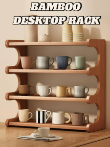 Multi-Layer Desktop Storage Rack Wood Bookshelf Kitchen Organizer Office & Home Cup Holder Shelf Rainbow Culture