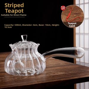 MIANXIAOCHENG | Side Handle Heat Resistant Glass Tea Pot Filter Flower Tea