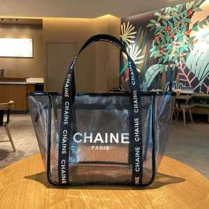 Large Capacity A4 Black White Mesh Handbag Transparent Letter Design Simple Bathing Bag Convenient for Mothers with Babies