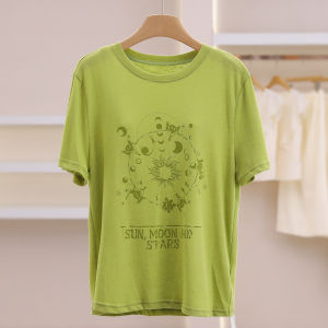 Comfort Versatile Moon Stars Printed Short Sleeve T-shirt