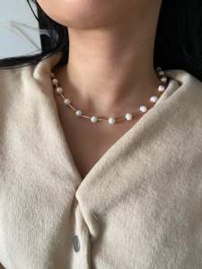 Clair Pearl Earrings Bracelet and Necklace with 14K Gold Plated Settings - Natural Freshwater Pearl Ring for Women