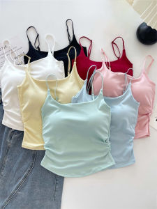 Pure Desire Sweet Spicy Pleated Strap Vest Womens Integrated Cup Inner And Outer Wear Beautiful Back Top Women