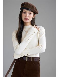 Womens Half High Collar Base Shirt Autumn Winter Knitted Sweater Inner Wear Slim Fit Long Sleeve Short Length Commute Style