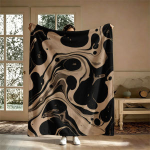 BILIBILI | Marble Swirl Black Gold Flannel Blanket Perfect for Sofa Office Bed Travel Sleep Read Relax Camping Four Season Use