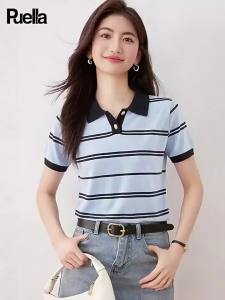 puella | Áo Thun Tay Ngắn Đính Sọc Màu Khối