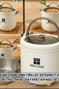 Nồi nấu cơm điện Misu Louis trắng nấu cơm hấp rau củ xào món ăn thiết kế hiện đại tiện lợi.