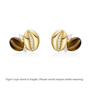 Coffee Bean Heart Shaped Tigers Eye Elegant Ear Earrings