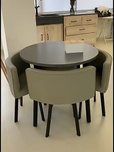 Bộ bàn ăn tròn mặt vân đá xếp gọn kèm 4 ghế - Bàn ăn 4 ghế xếp gọn tiết kiệm diện tích - Có Video Kèm Ảnh Thật