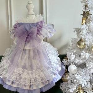 Fresh Purple Lace Feather Skirt for Pets Doggies Puffy Party Picnic Outfit Cat Clothes Universal Size Kitten Apparel