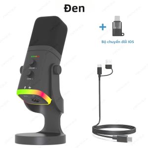 Micro USB Condenser Cho PC/Mac - Thu Âm Game Phát Trực Tiếp Podcast - Micro Để Bàn Đa Hướng Có Dây Kèm Bộ Chuyển Đổi Điện Thoại