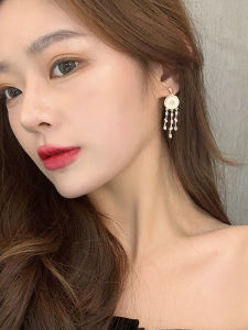 French Style Long Tassel Drop Earrings Women Fashion Commute Diamond Embedded Ear Jewelry Alloy Plated Silver Gold Finish
