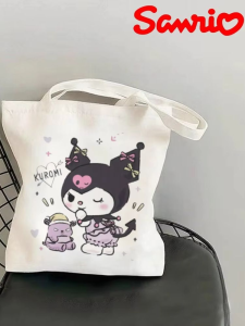 Sanrio | 1pc Cute Kuromi & Baku Print Canvas Tote Bag Double-Sided Shoulder Shopper Reusable Handbag