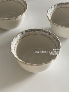 Retro Blue Series Large Size Ceramic Bowl Nordic Style Elegant Rice Bowl Dry Rice Bowl High Aesthetic Value Dining Utensils