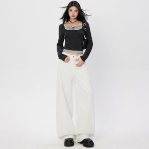 High Waist Wide Leg Jeans Womens White Lazy Straight Cut Long Pants Autumn New Style Comfortable Loose Fit High Cotton Content