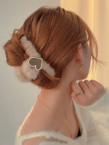 Large Size Plush Hair Claw Clip Womens Autumn Winter New Style Shark Bite Hair Accessory Fashionable Korean Style Pink Empress
