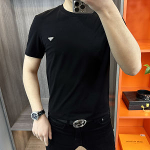 Summer Mens Casual Fashion Short Sleeve T-Shirt Elastic Comfortable Slim Fit Luminous Cotton Base Shirt Half Sleeve