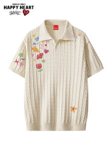 CHARLES JANGS HAPPY HEART | Floral Graffiti Jacquard Texture Breathable Short Sleeve T-Shirt