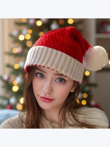 หมวกเด็กวันคริสต์มาส หมวกเด็กผู้หญิง หมวกทรงยอดแหลม สไตล์น่ารักและหวาน หมวกฤดูหนาวสำหรับเด็ก หมวกคริสต์มาสแบบไม่มีขอบ หมวกเด็ก