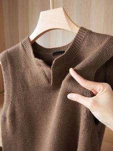 เสื้อกั๊กถักคอวีแขนกุดผู้ชาย อบอุ่น ระบายอากาศได้ดี ทรงหลวม สไตล์ลำลอง เสื้อคลุมกันหนาว โพลีเอสเตอร์ คอตตอน ไนลอน