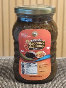 Siram Ga Bagoong Alamang (shrimp paste) in 250g glass bottles four flavors: Sweet n spicy guisado spicy sweet.