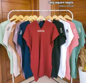 Jual Nagita Long Square Tunik Bahan Crinkle Airflow - Baju Atasan Terbaru Fashion Wanita